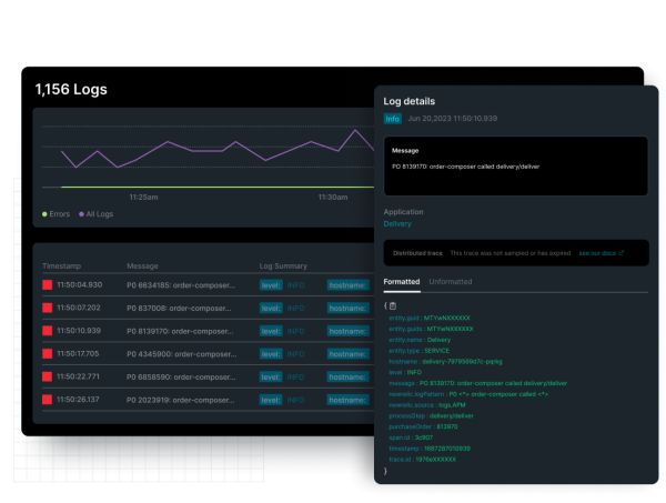 Logs view from an entity explorer