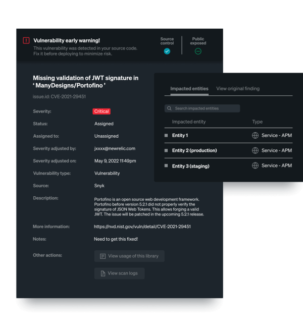 Dashboards displaying vulnerability warning